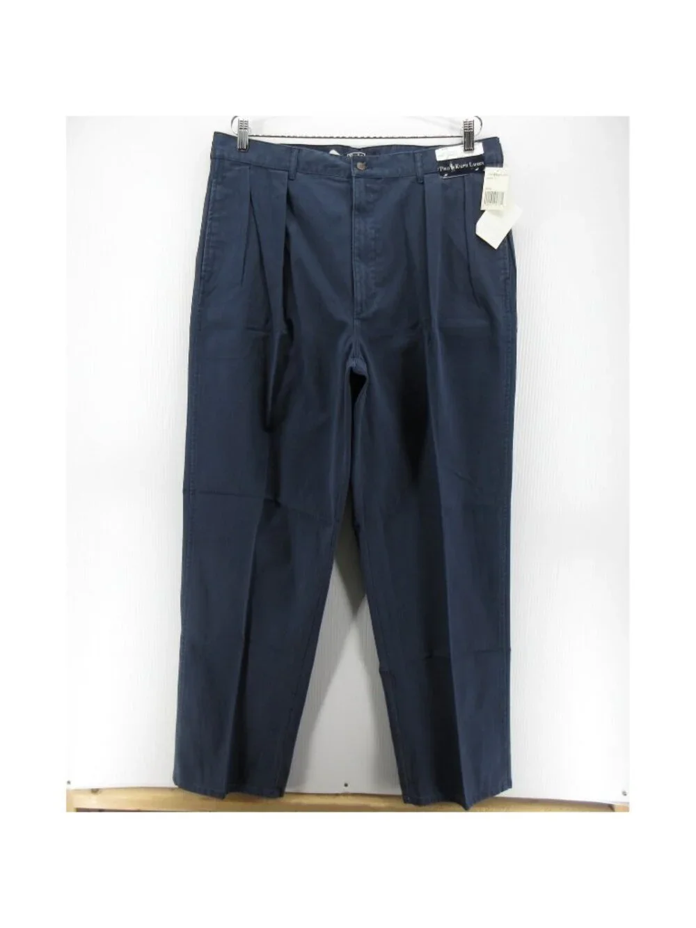 VTG Polo Ralph Lauren Pants 38X34 Navy Chino Baggy Pleated Trousers 90s